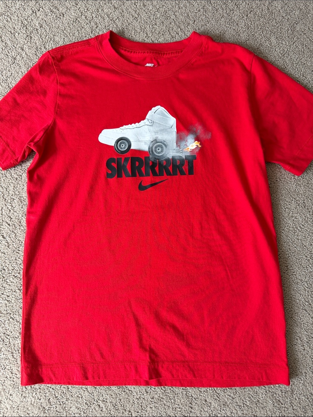 Nike Red Kids Short-Sleeve Tee with Sneaker Car Graphic